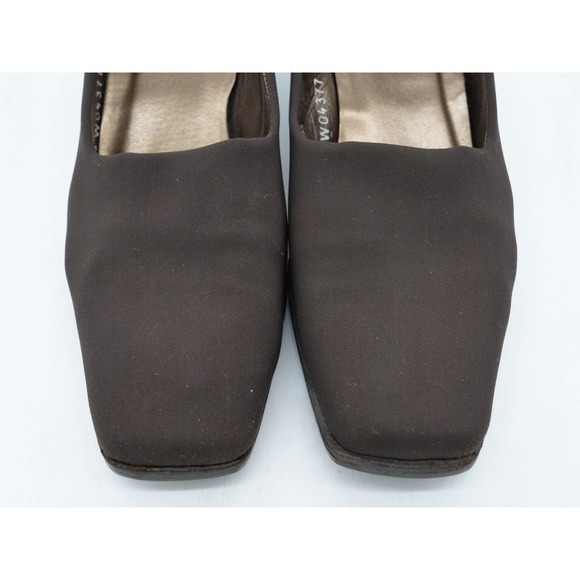 Stuart Weitzman Pumps Womens 7.5 Brown Fabric Square Toe Career Heels Slip On - Picture 8 of 14